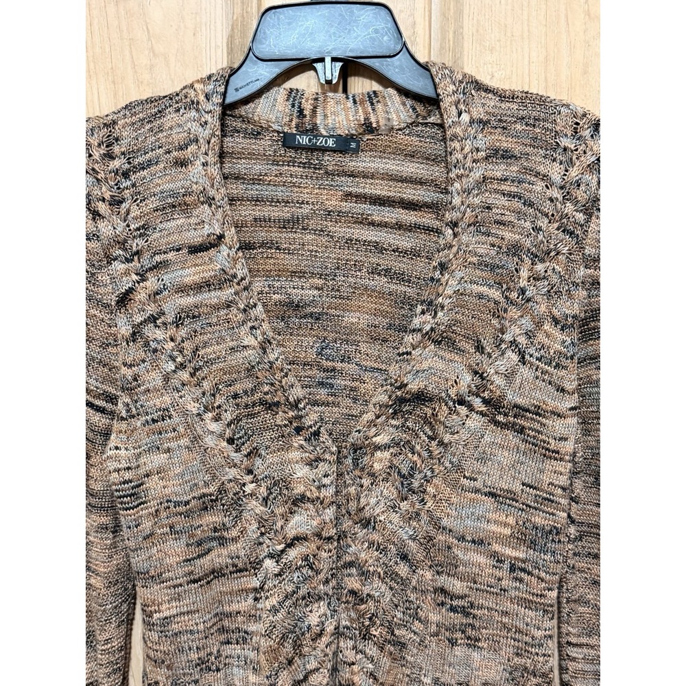 NIC+ZOE Multicolor Textured Knit V Neck Cardigan Sweater Women's M Braided Trim - Picture 9 of 16